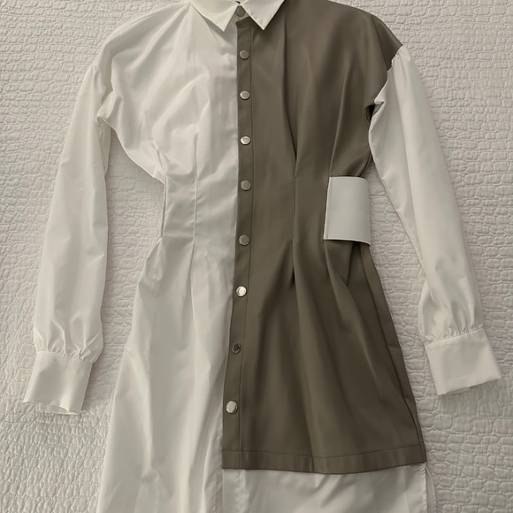 *Like New* MANIÈRE DE VOIR Half Vegan Leather Shirt Dress | White - Picture 4 of 5
